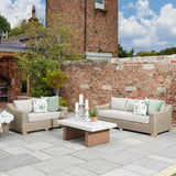 	Hill Interiors Capri outdoor sofa showing the seat cushion thickness and overall proportions