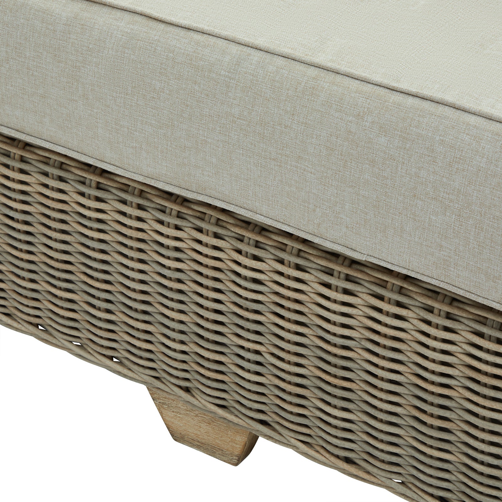 Hill Interiors Capri outdoor sofa showing the seat cushion thickness and overall proportions