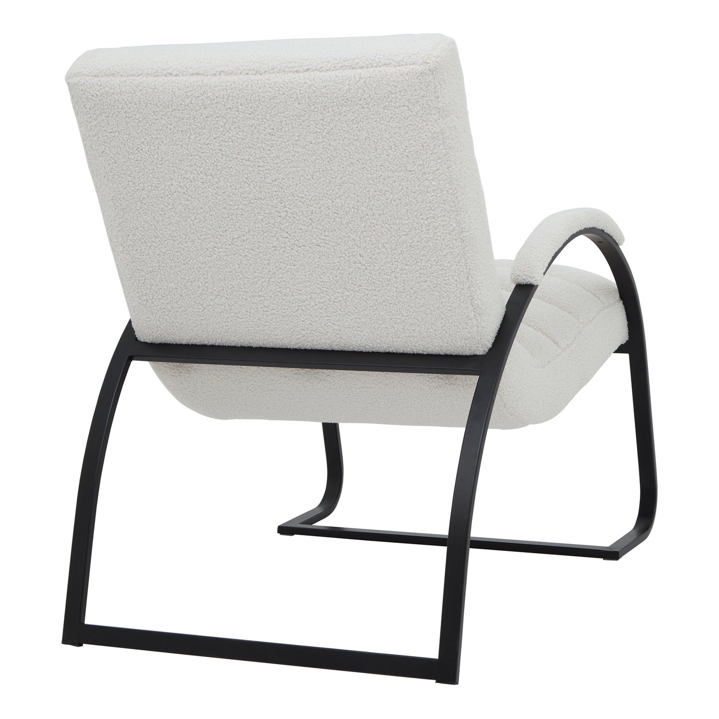 Hill Interiors Boucle Ribbed Ark chair from behind showing the curved backrest and metal legs