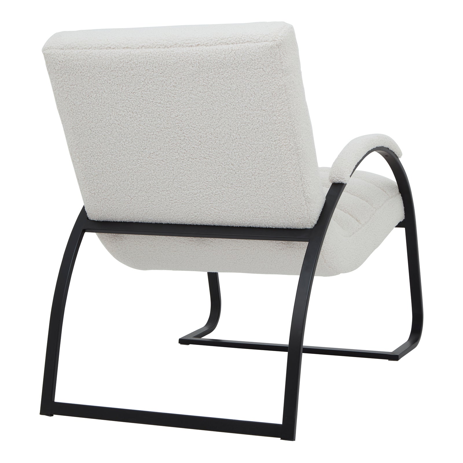 Hill Interiors Boucle Ribbed Ark chair from behind showing the curved backrest and metal legs