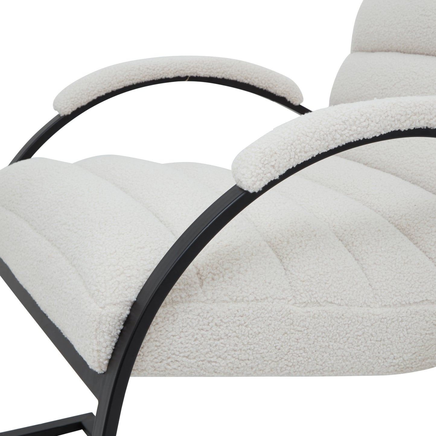 	Hill Interiors Boucle Ribbed Ark chair showing the seat cushion thickness and overall proportions