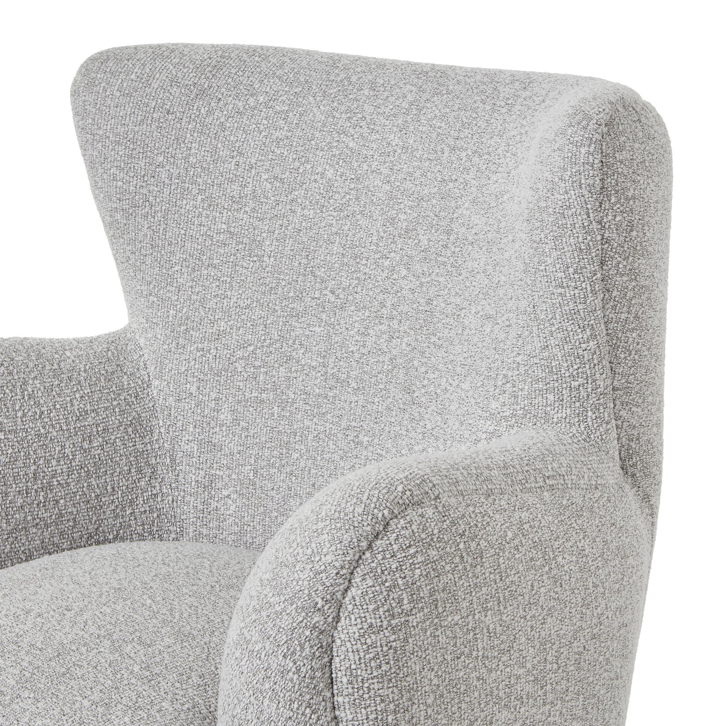 Hill Interiors Greige Hui armchair showing the seat cushion thickness and overall proportions