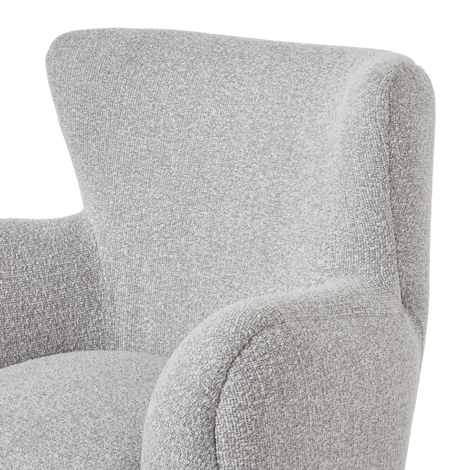 Hill Interiors Greige Hui armchair showing the seat cushion thickness and overall proportions