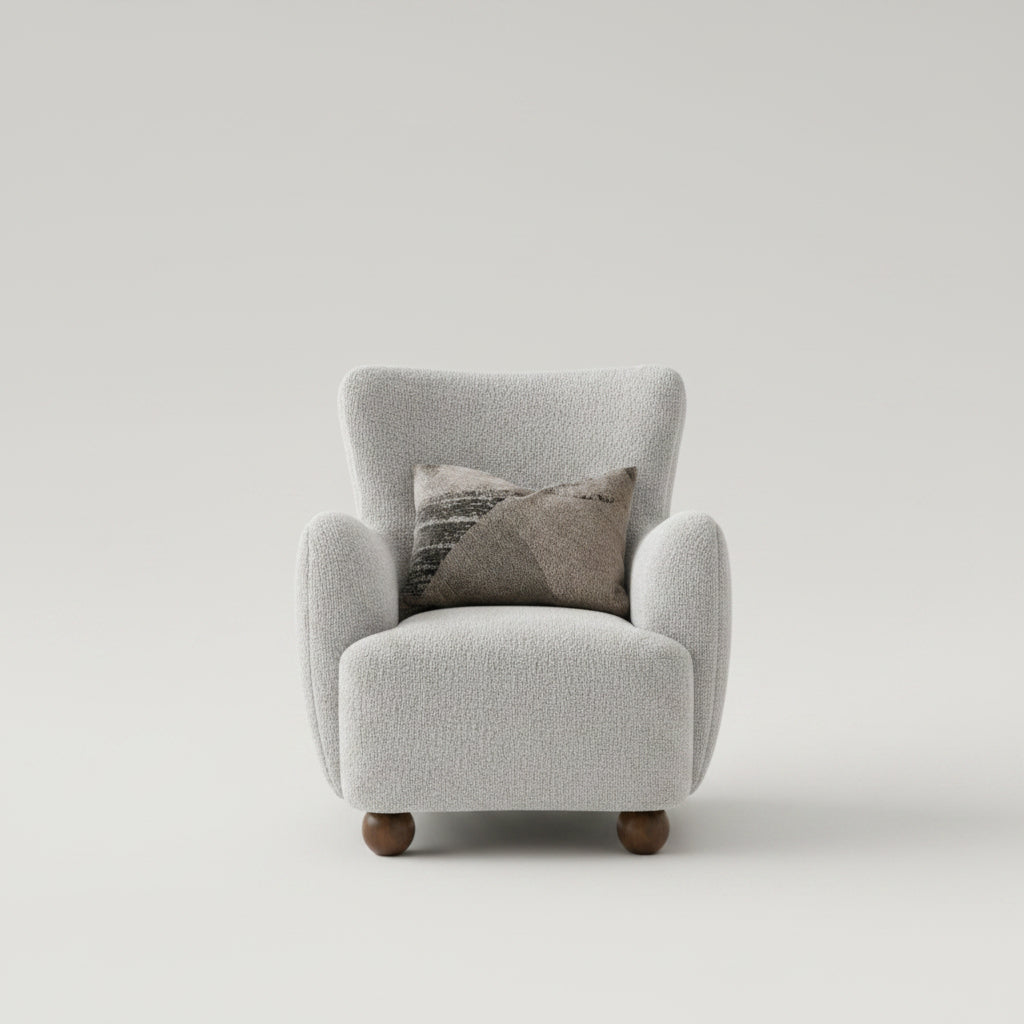 Greige Hui Large Arm Chair – Spacious Contemporary Fabric Armchair | Hill Interiors