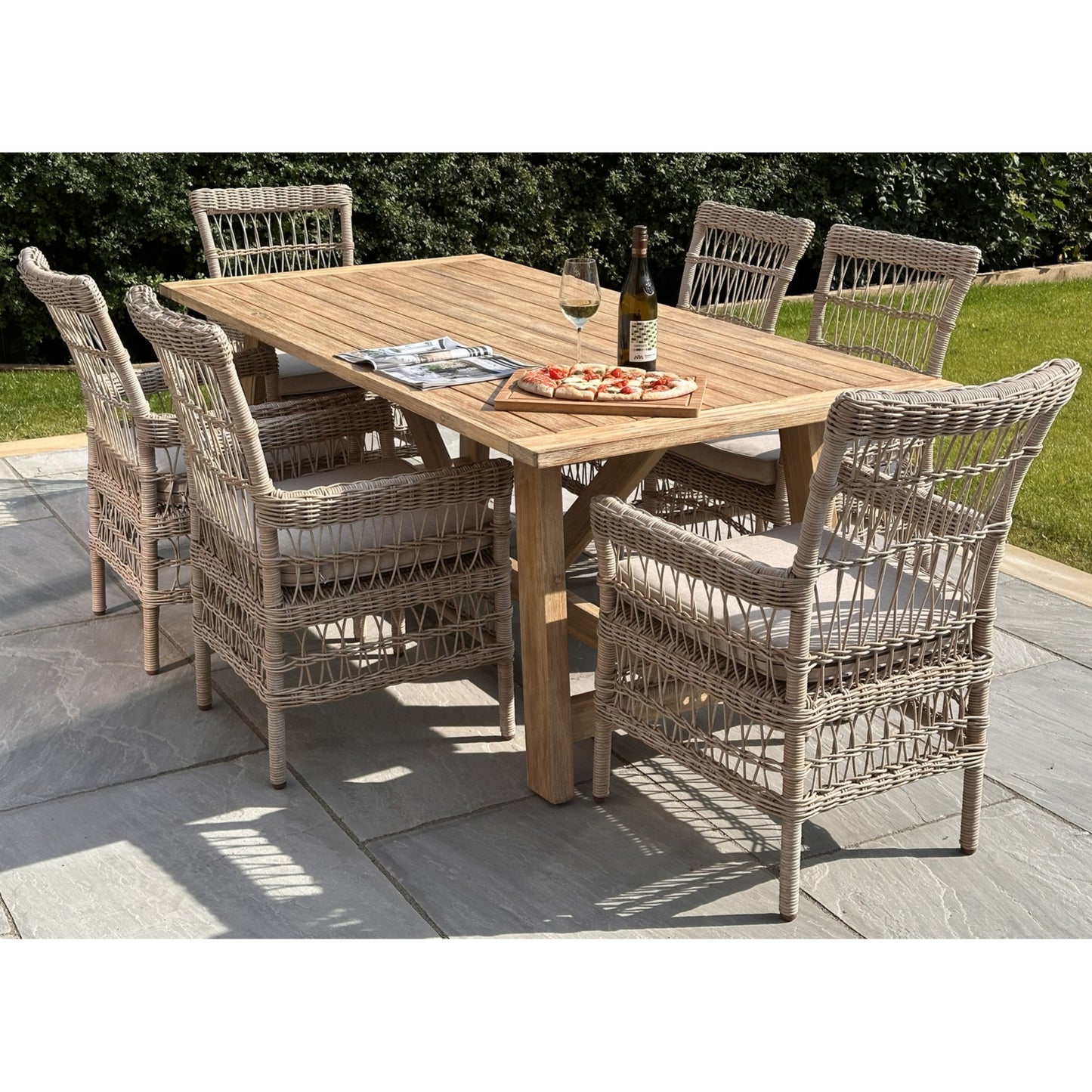 Hill Interiors Provence outdoor dining chair from behind showing the supportive backrest