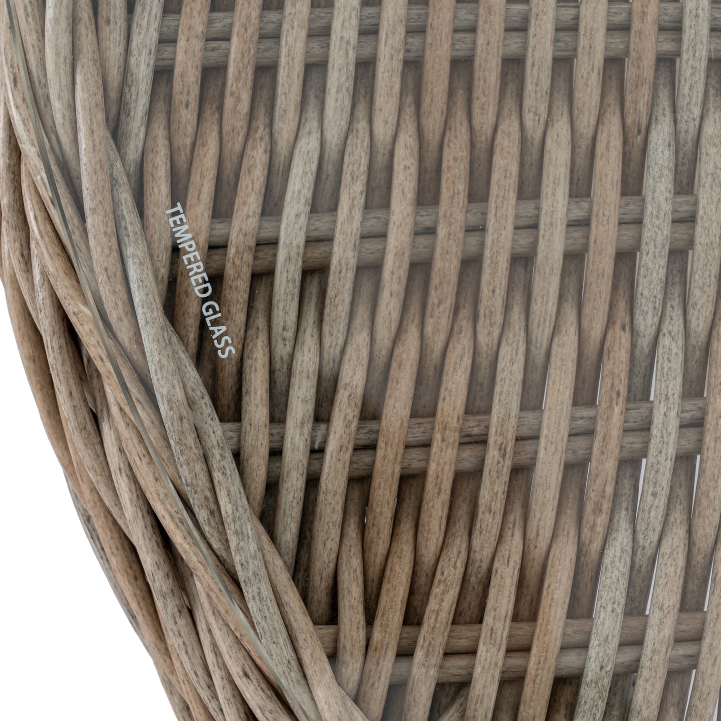 Side view of Hill Interiors Amalfi outdoor bistro table showing the wood top and metal frame