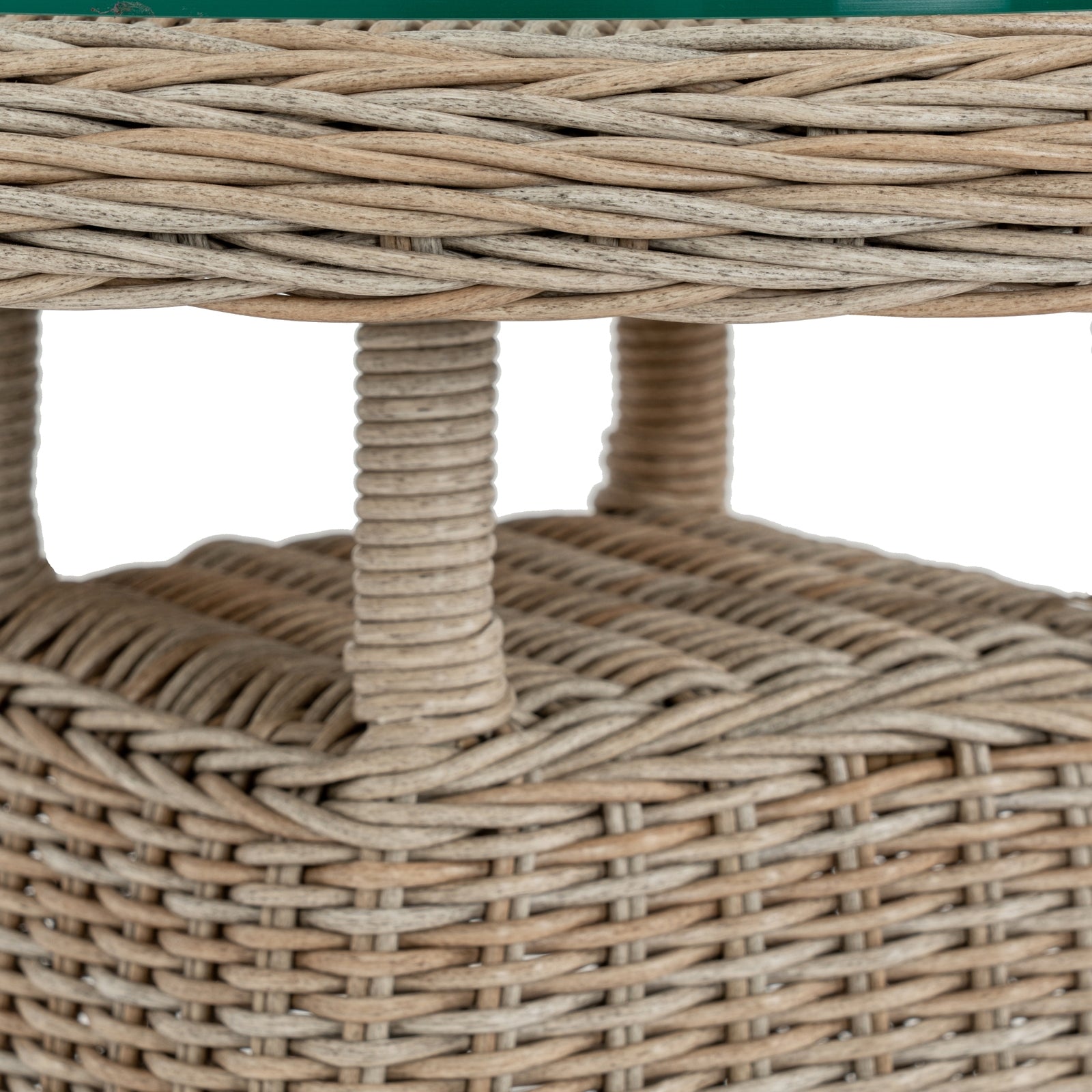 Side view of Hill Interiors Amalfi outdoor bistro table showing the wood top and metal frame