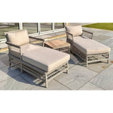 Close-up of Hill Interiors Provence sun lounger showcasing the synthetic fabric texture and stitching details