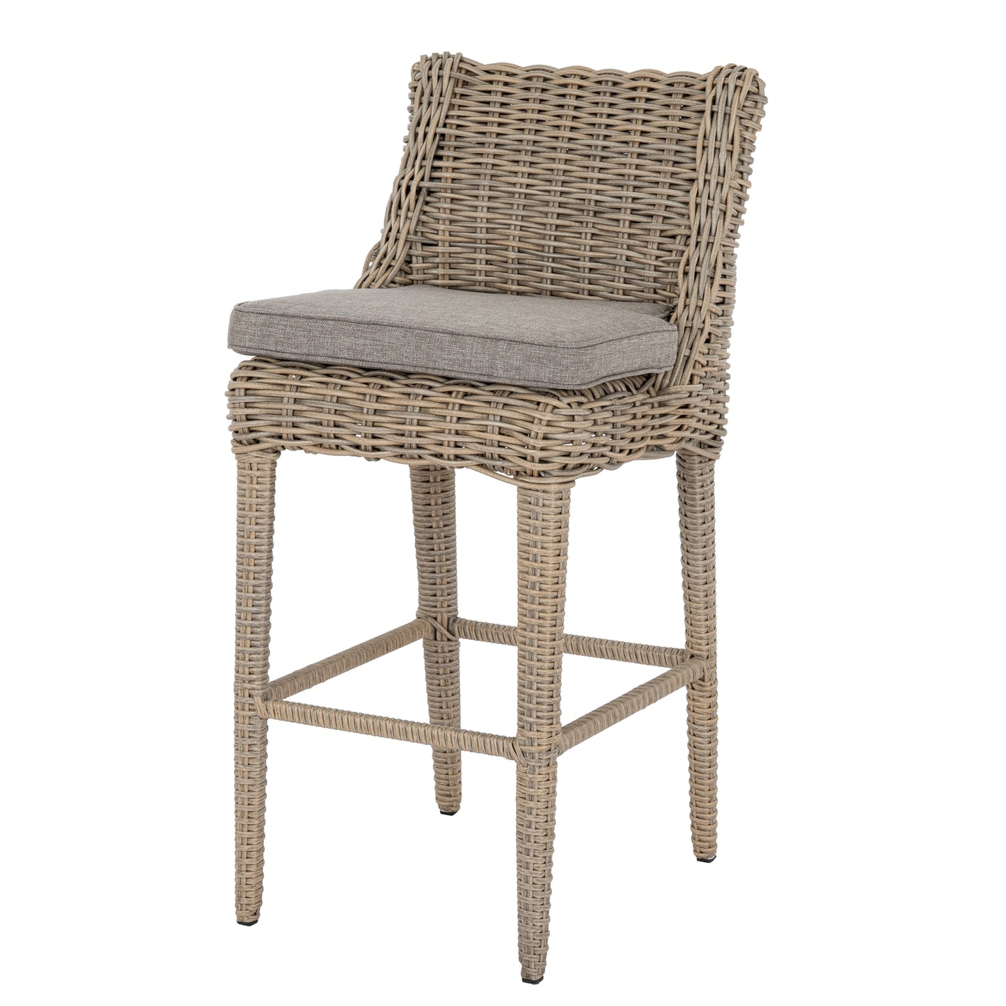 Hill Interiors Amalfi Collection beige outdoor bar stool in a modern garden bar setting