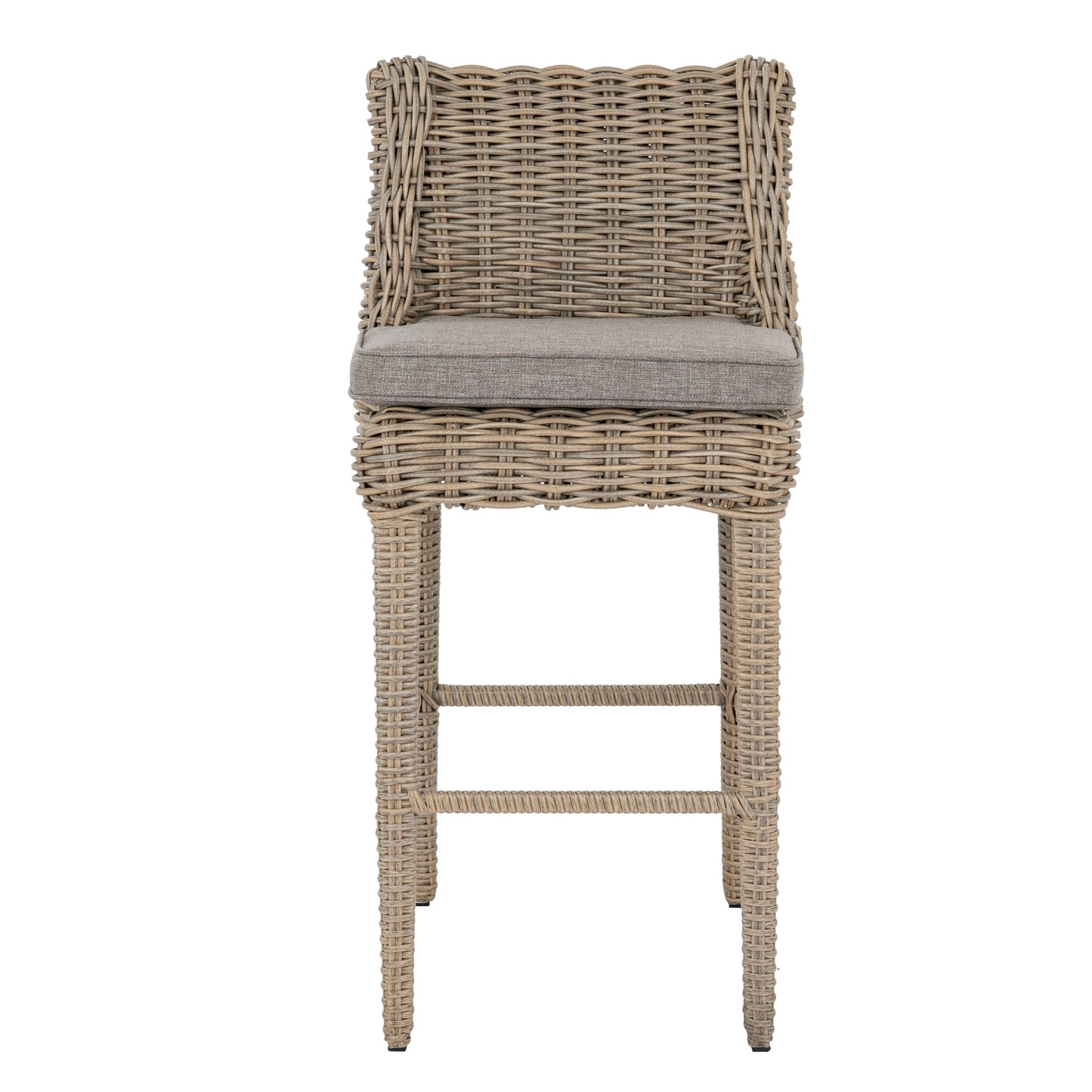 Hill Interiors Amalfi Collection beige outdoor bar stool in a modern garden bar setting