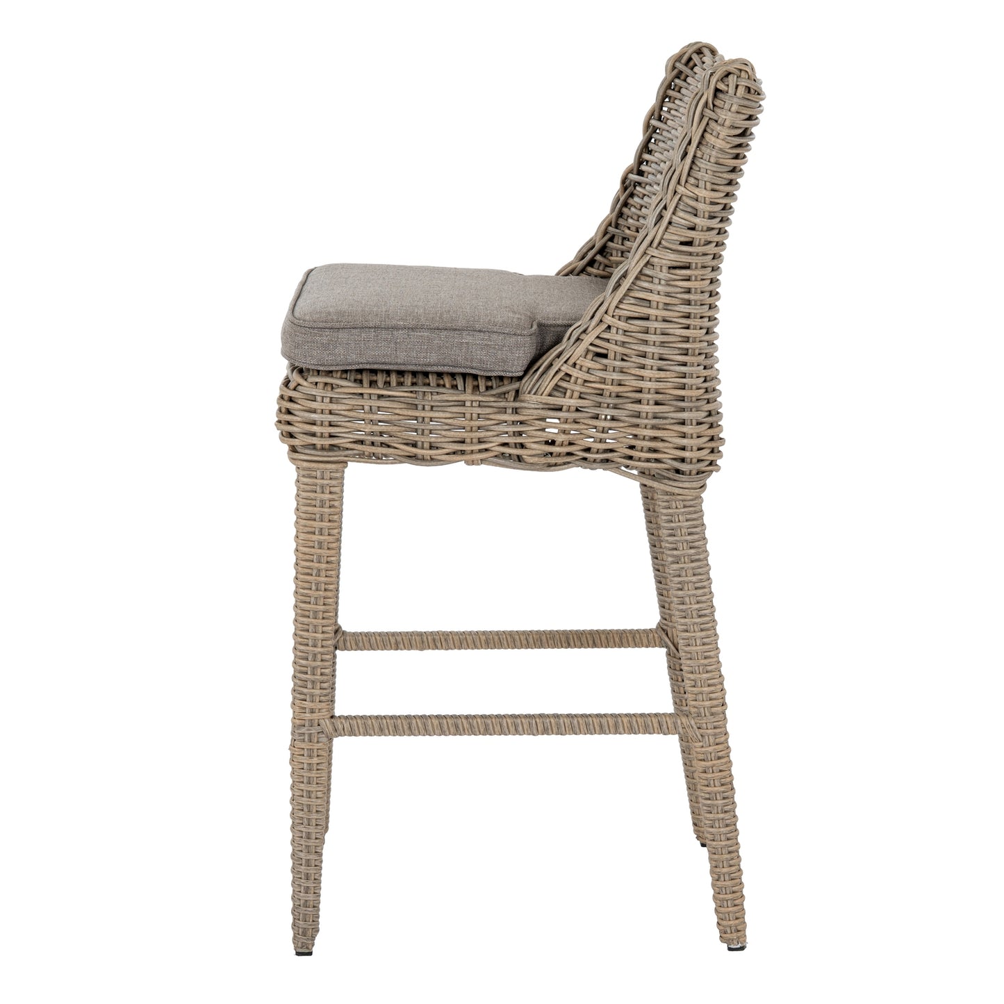 Hill Interiors Amalfi Collection beige outdoor bar stool in a modern garden bar setting