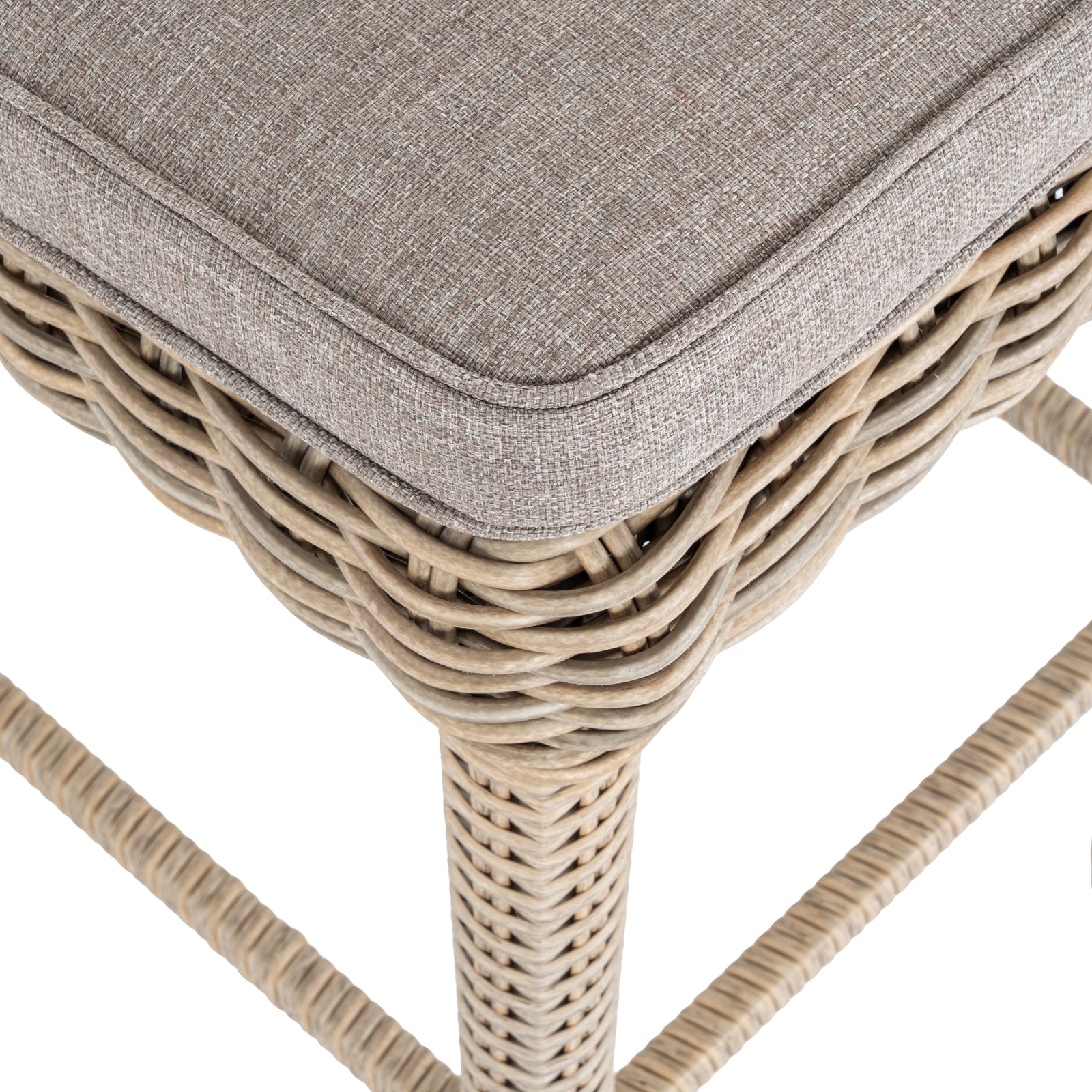 Hill Interiors Amalfi Collection beige outdoor bar stool in a modern garden bar setting