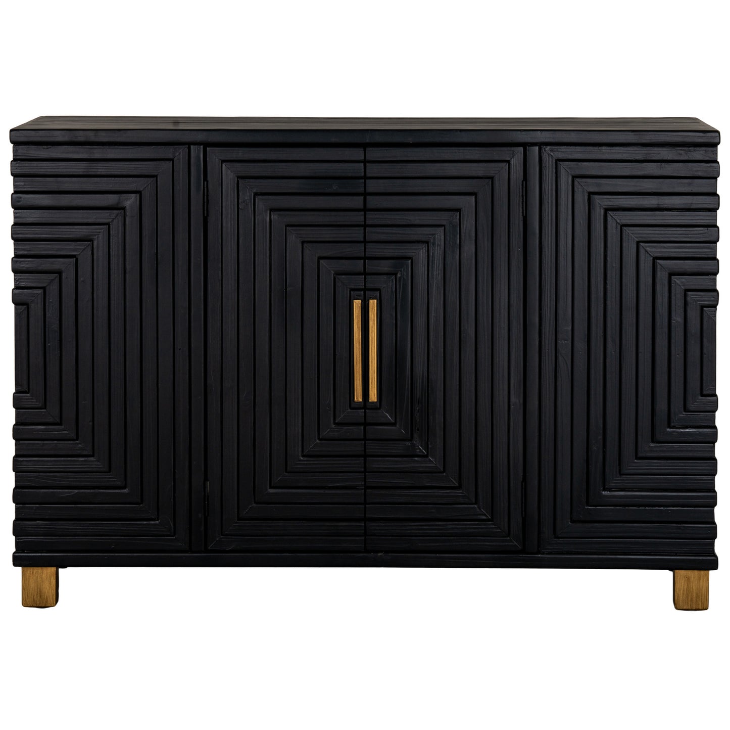 Close-up of Hill Interiors Lennox sideboard showcasing the wood grain and gold handle detailing