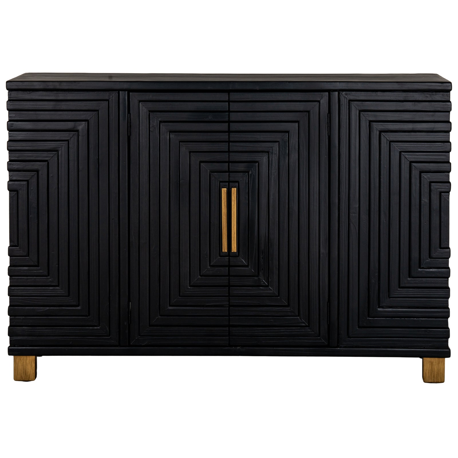 Close-up of Hill Interiors Lennox sideboard showcasing the wood grain and gold handle detailing