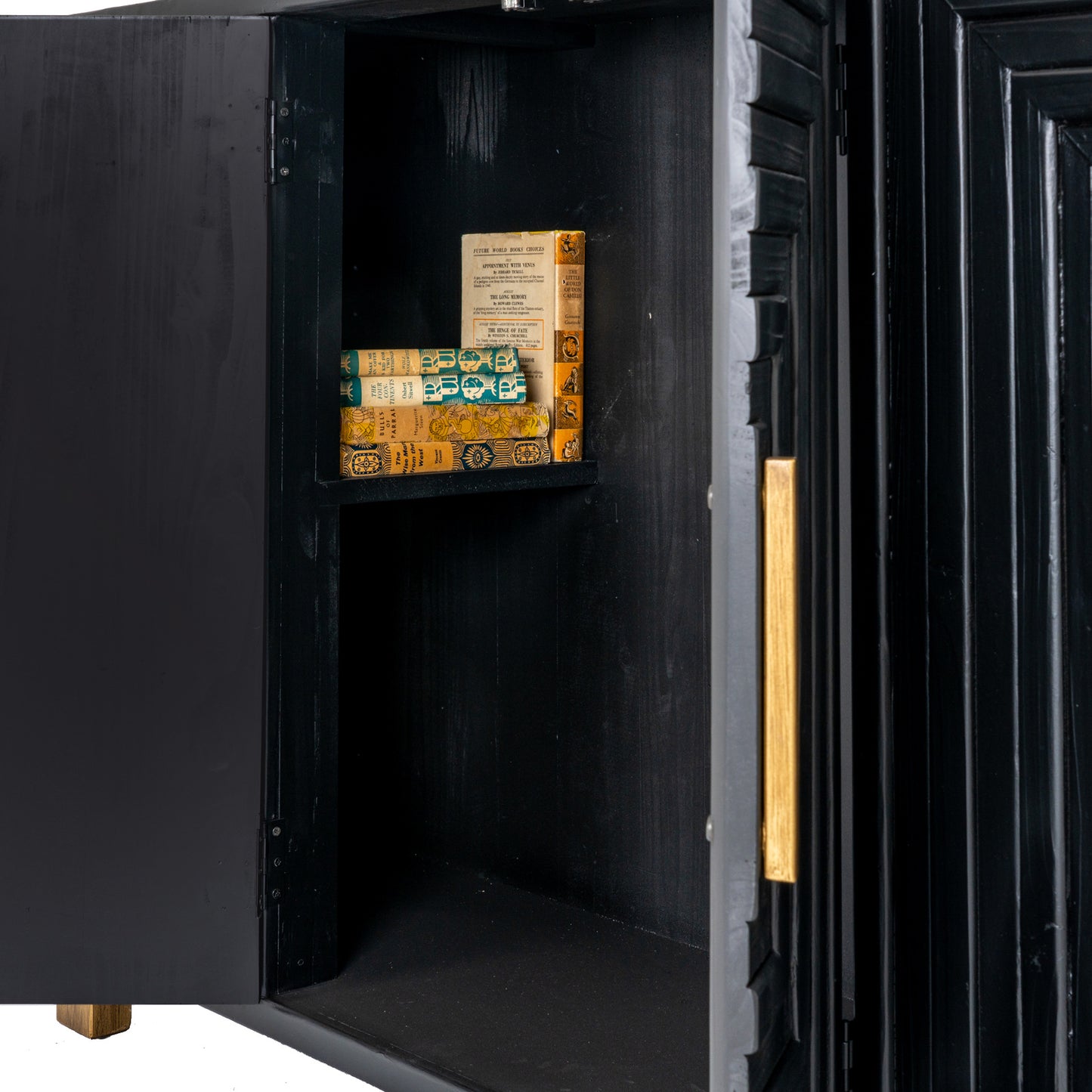 Hill Interiors Lennox black sideboard with gold detailing in a modern dining room setting