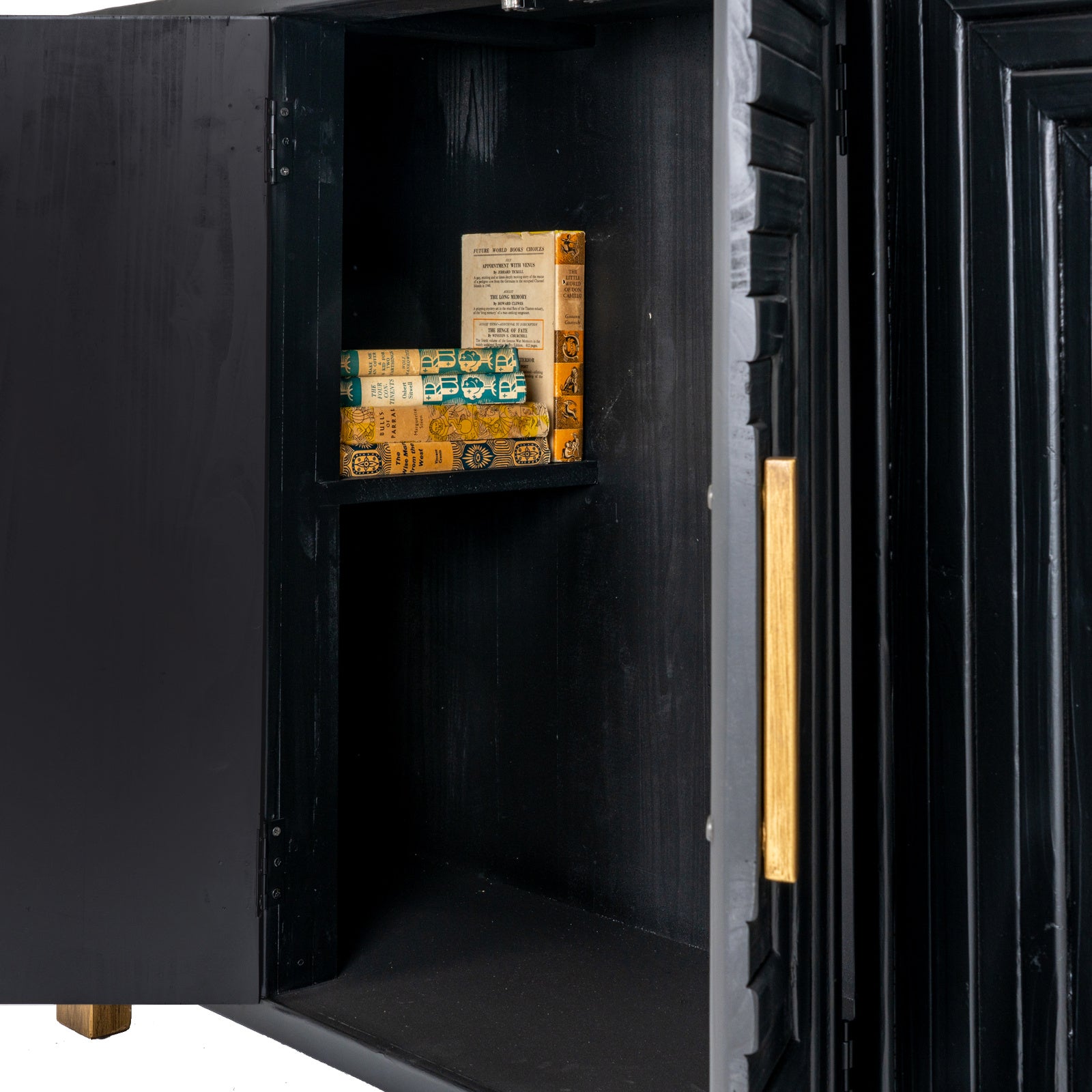 Hill Interiors Lennox black sideboard with gold detailing in a modern dining room setting