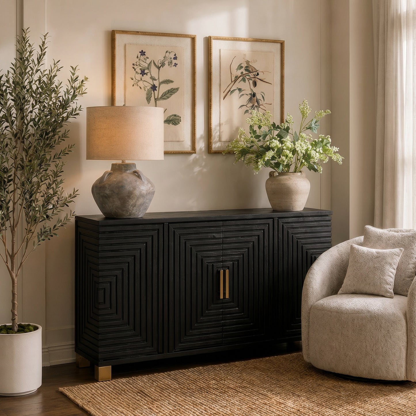 Hill Interiors Lennox black 2 door sideboard with gold detailing