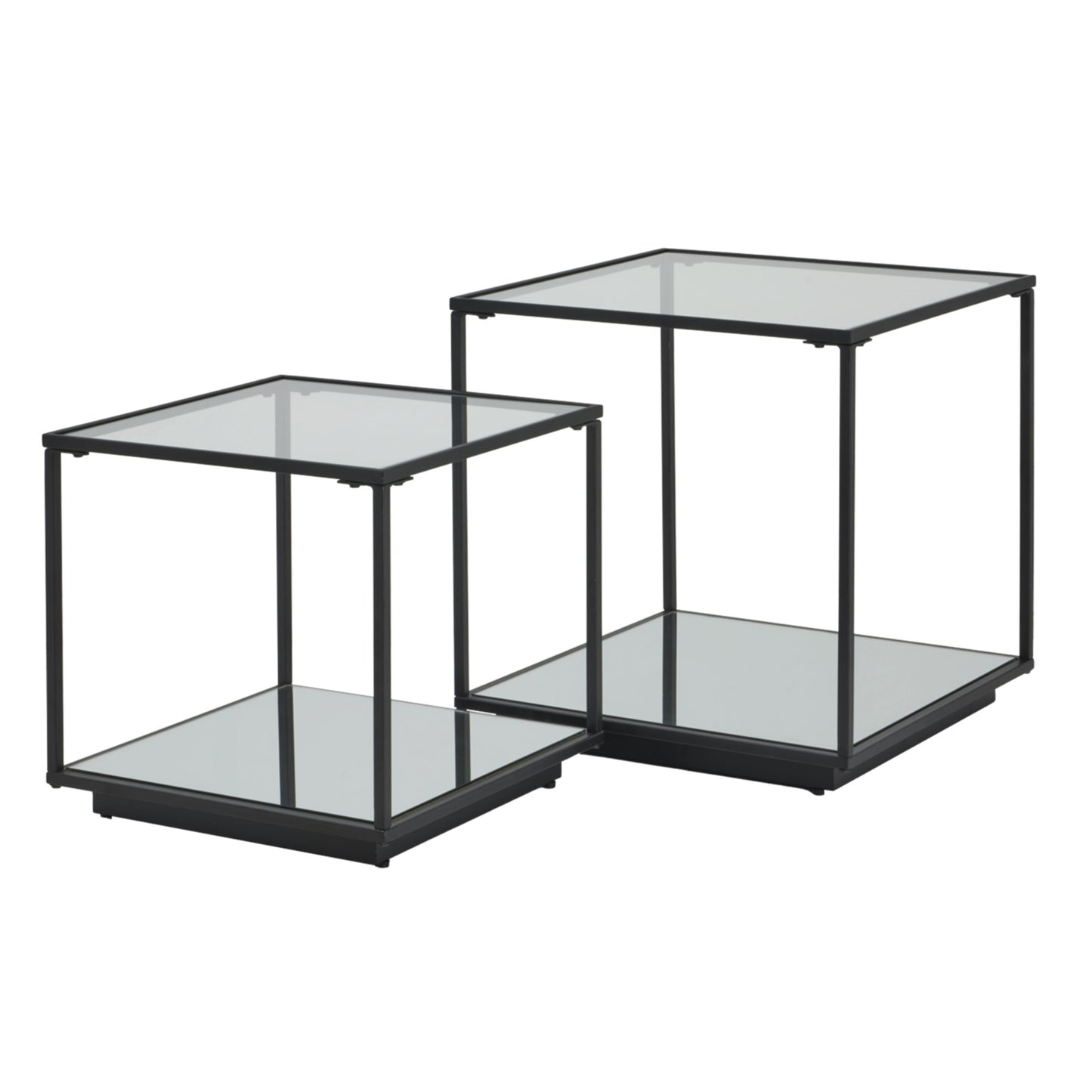 	Side view of Hill Interiors Lennox black drinks unit showing the glass shelves and mirrored accents