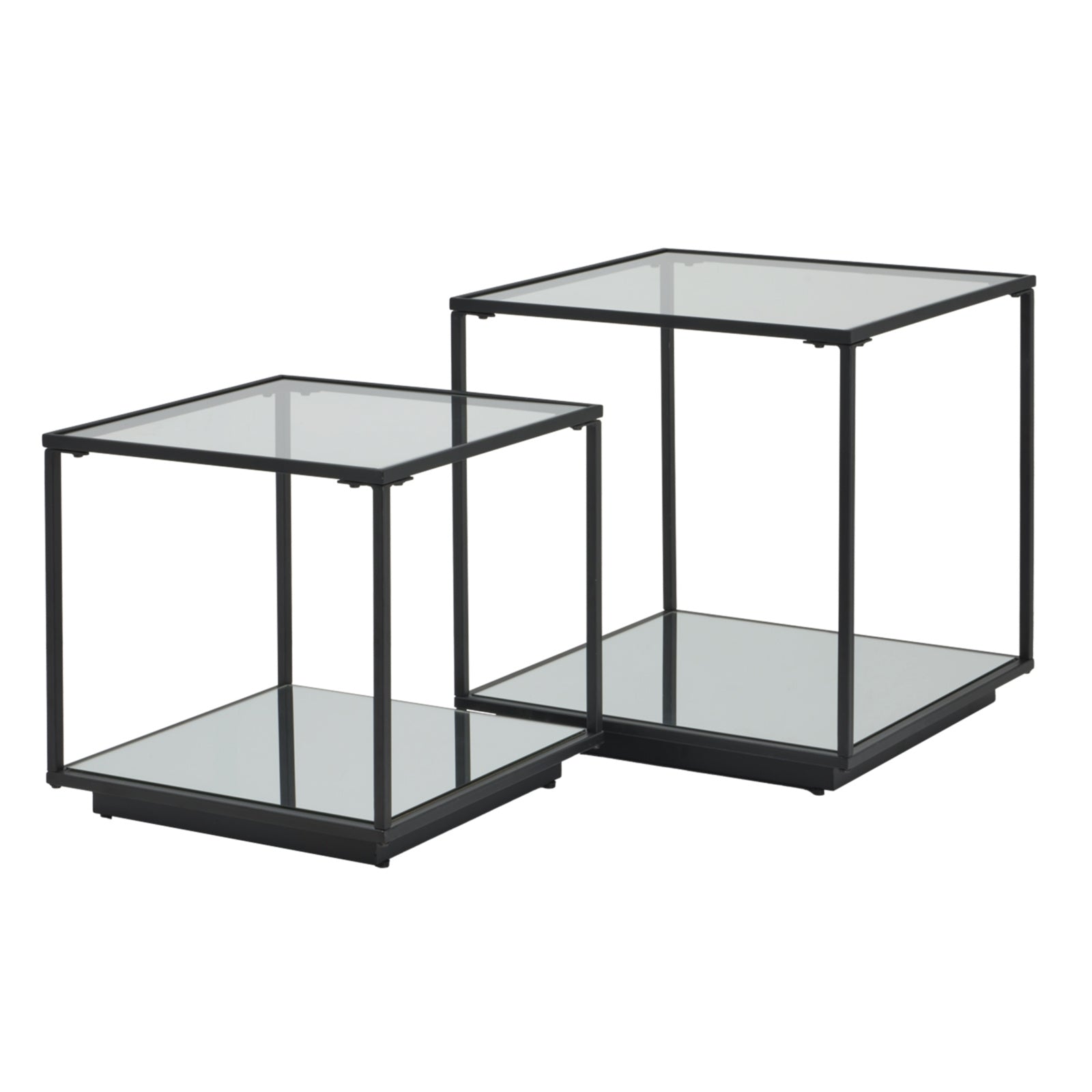 	Side view of Hill Interiors Lennox black drinks unit showing the glass shelves and mirrored accents