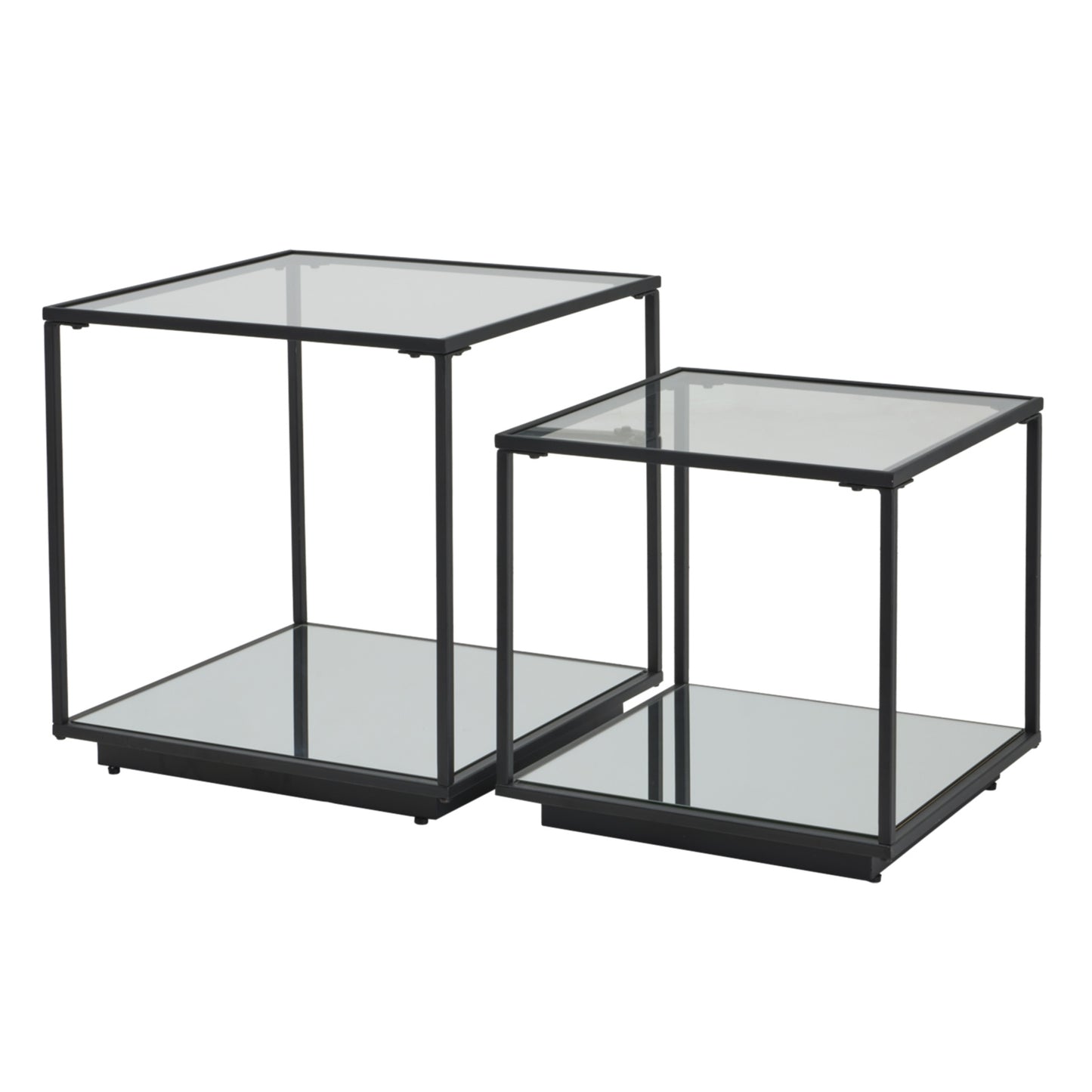 Close-up of Hill Interiors Lennox drinks unit showcasing the mirrored glass and black metal finish