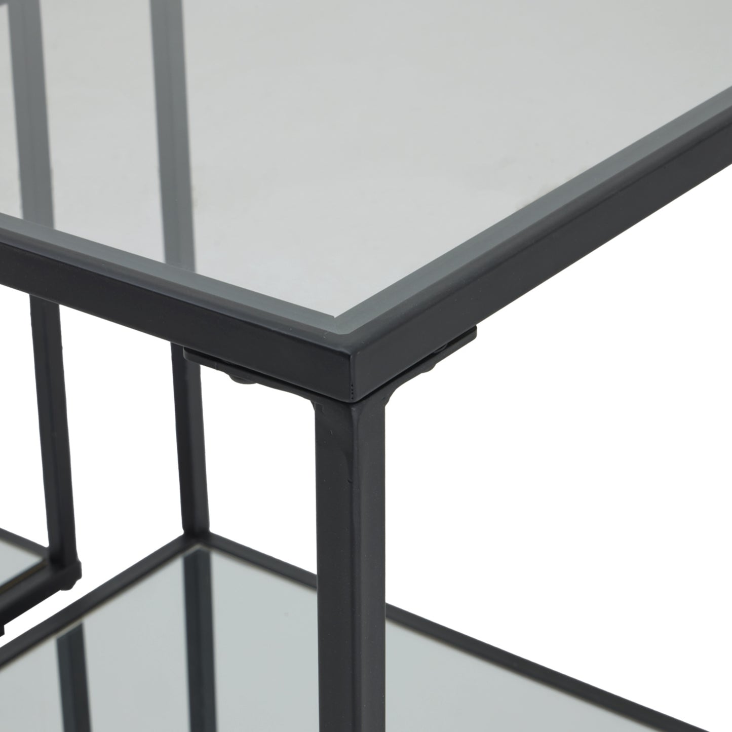 Hill Interiors Lennox black drinks unit with glass shelves showing storage space for bottles and glassware