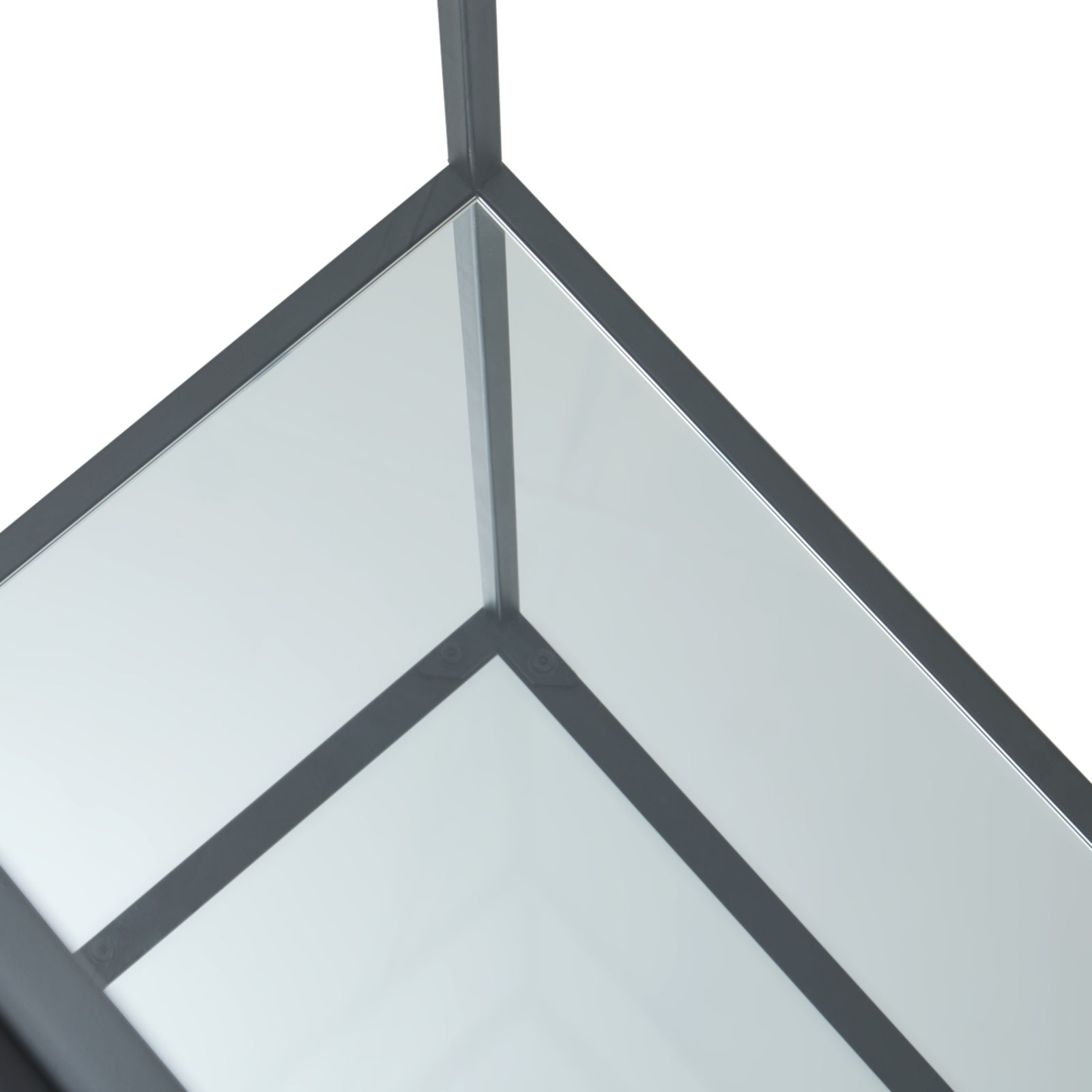 Hill Interiors Lennox black console table from above showing the glass tabletop and mirrored accents