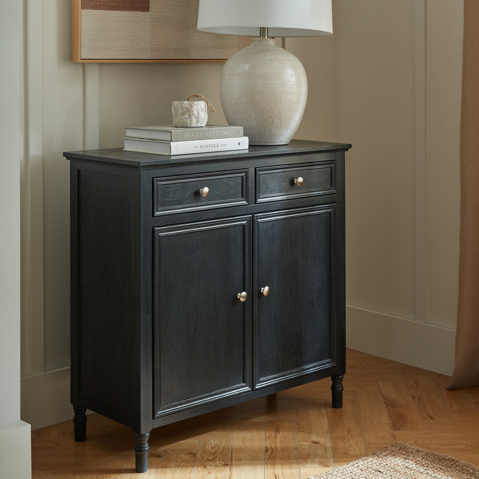 Hill Interiors Contour Collection 2 drawer 2 door black wooden sideboard