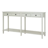 Side view of Hill Interiors Belmont Collection white wooden console table with four drawers