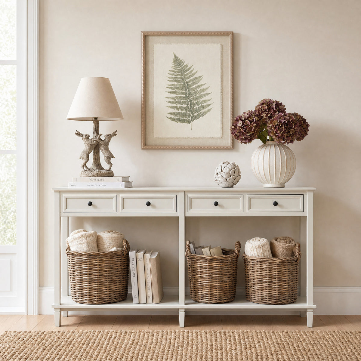 Belmont Collection 4 Drawer Console – Elegant White Wooden Storage | Hill Interiors
