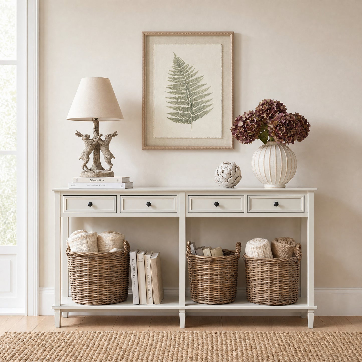 Hill Interiors Belmont Collection four drawer white wooden console table