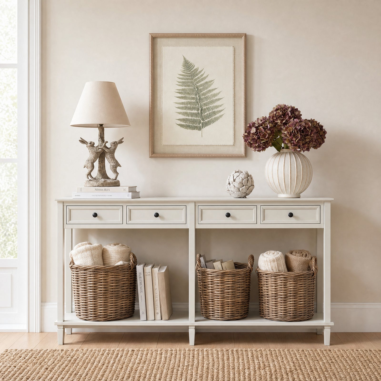 Hill Interiors Belmont Collection four drawer white wooden console table