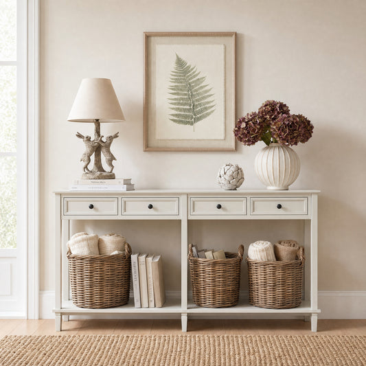 Hill Interiors Belmont Collection four drawer white wooden console table