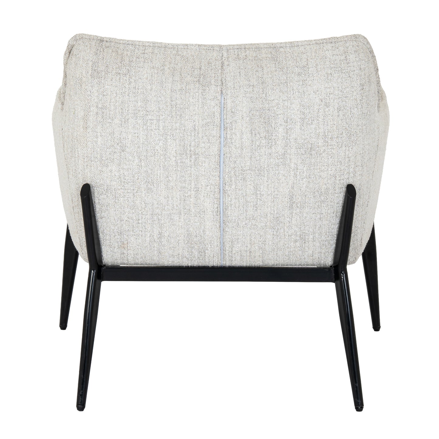 	Side view of Hill Interiors Zephra white armchair showing the elegant silhouette and fabric upholstery