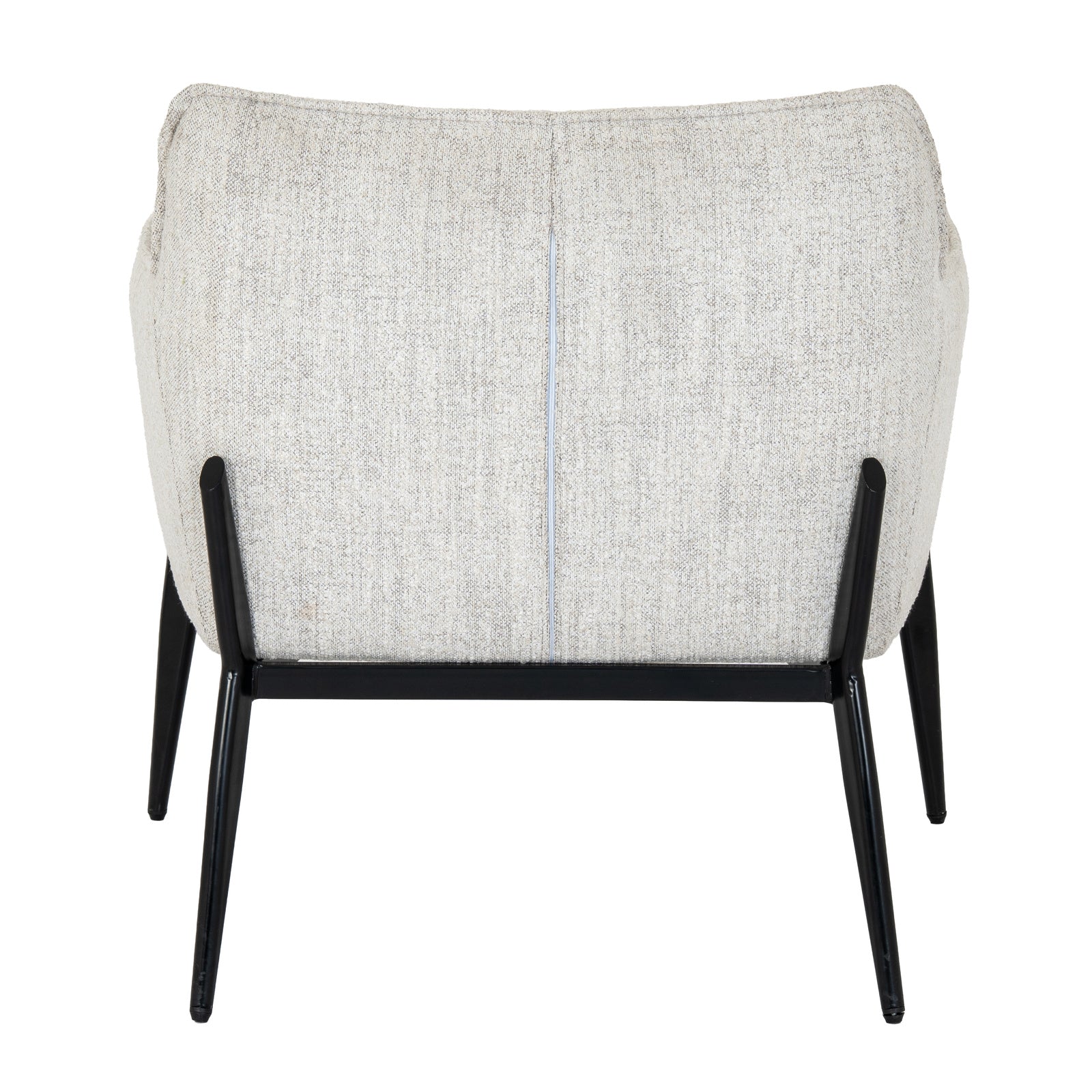 	Side view of Hill Interiors Zephra white armchair showing the elegant silhouette and fabric upholstery