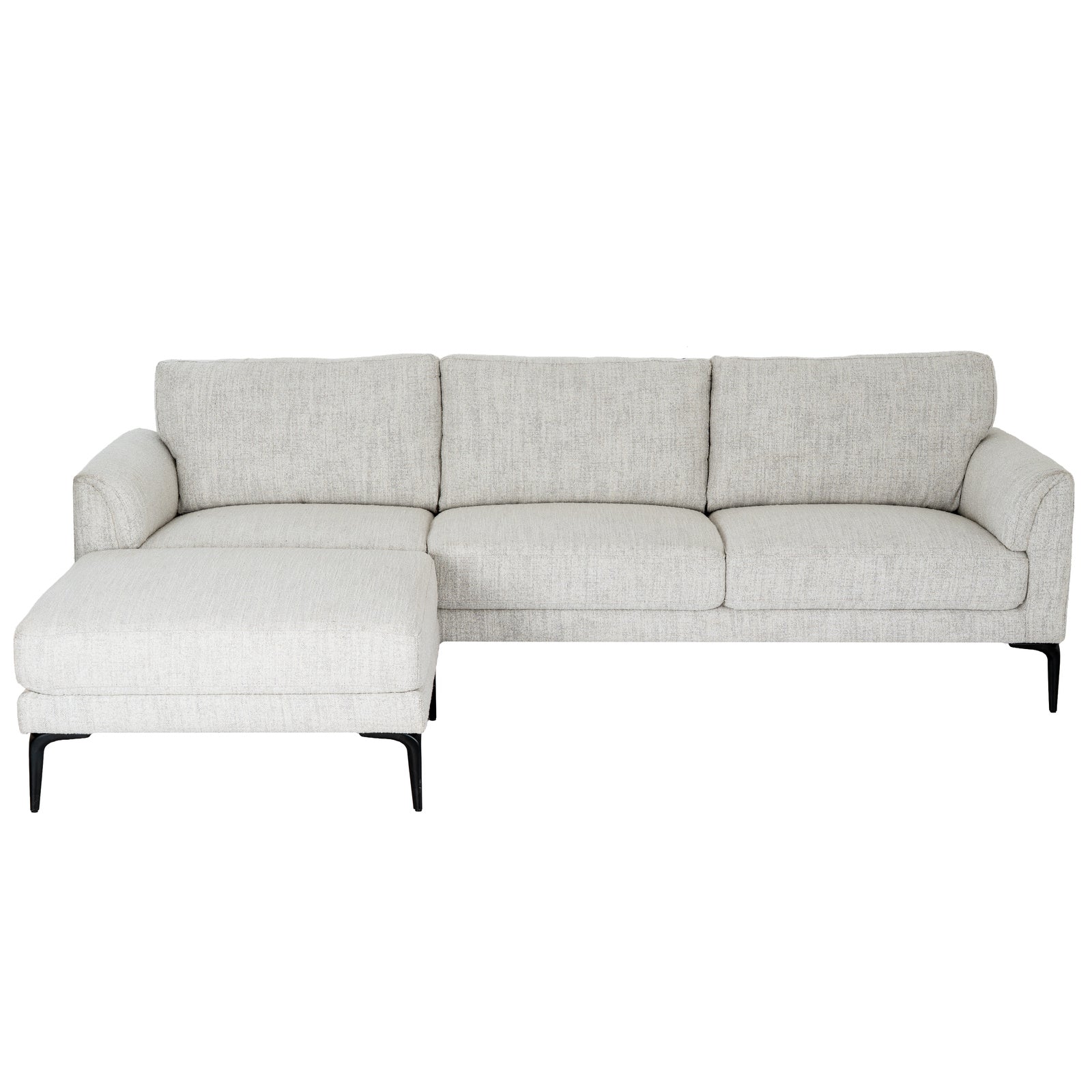 Side view of Hill Interiors Zephra white three seater sofa showing the spacious silhouette and fabric upholstery