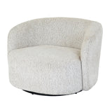	Close-up of Hill Interiors Sorelle swivel chair showcasing the white fabric texture and stitching details