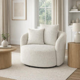 Hill Interiors Sorelle white fabric swivel armchair in a modern living room setting