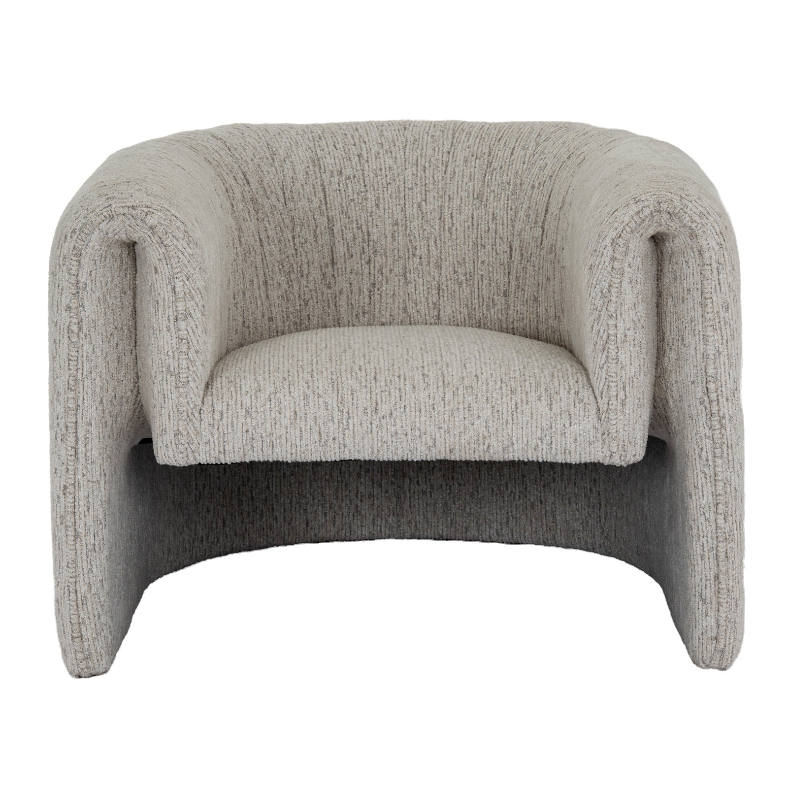 Close-up of Hill Interiors Avia mist grey armchair showcasing the fabric texture and stitching details