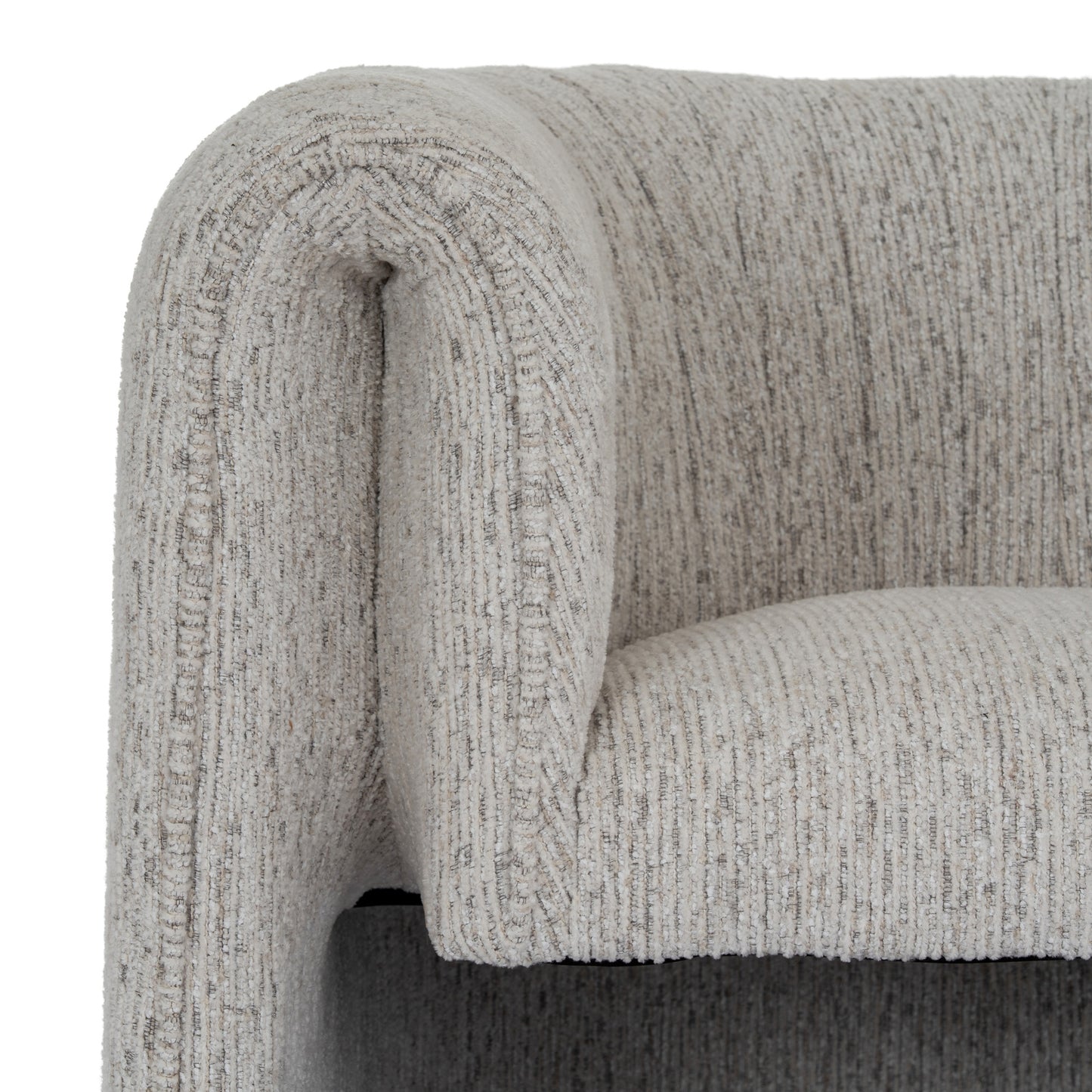 Hill Interiors Avia mist grey armchair from behind showing the contoured backrest