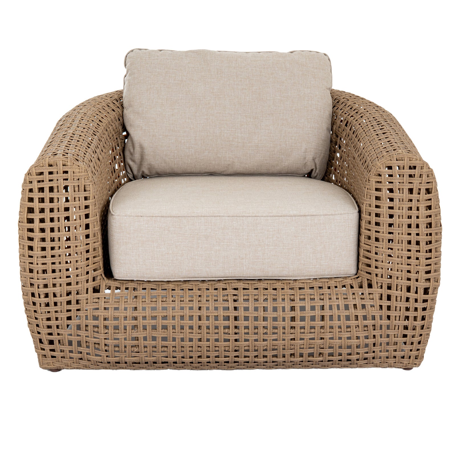 Hill Interiors Bloom Collection brown outdoor large lounge chair in a modern garden setting