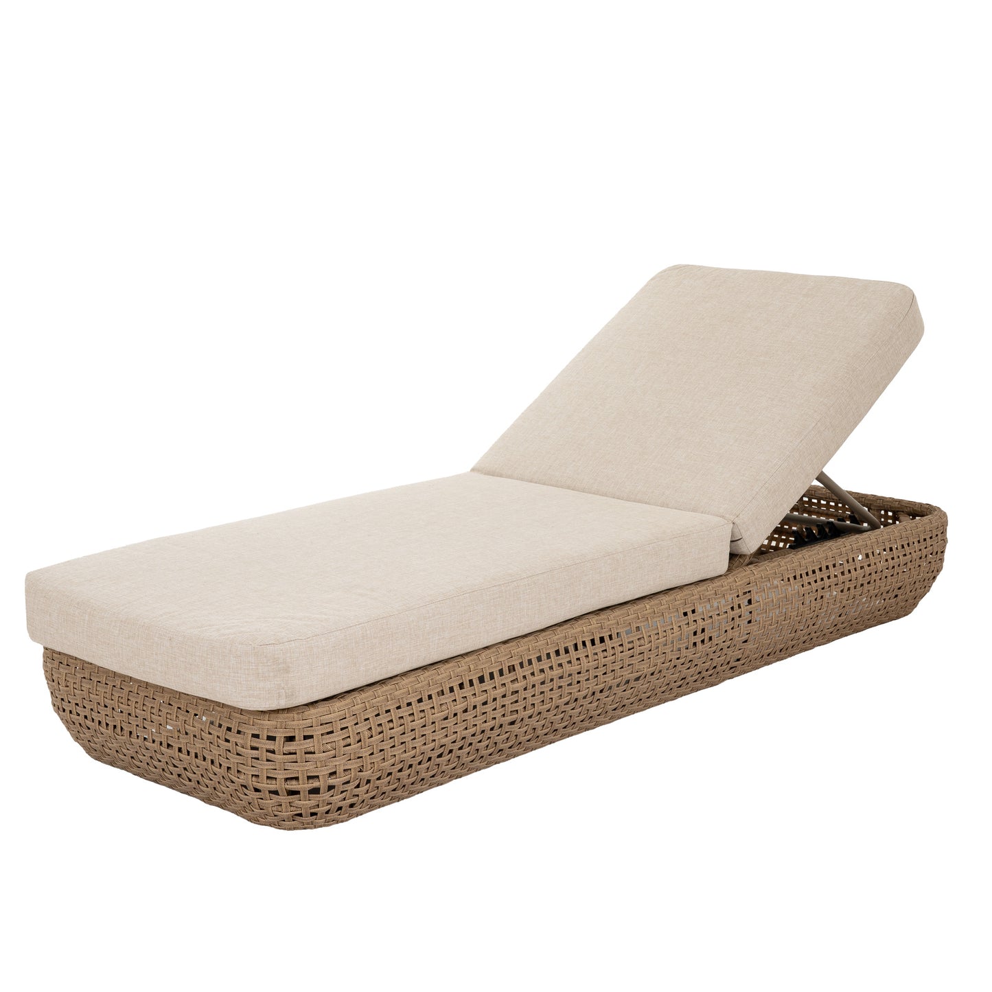 Hill Interiors Bloom Collection brown outdoor sunbed in a modern garden setting