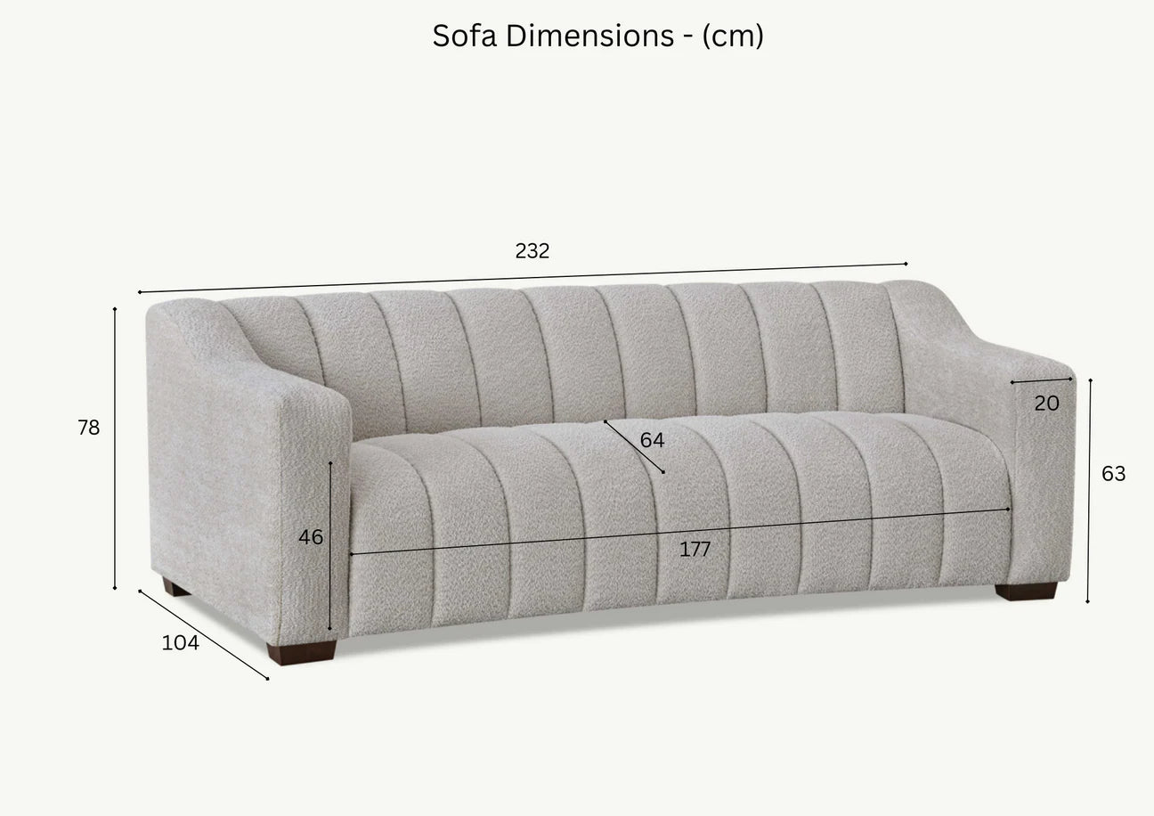 Furnish365 Astoria iron bouclé 3 seater sofa with deep channel stitching in a modern living room setting
