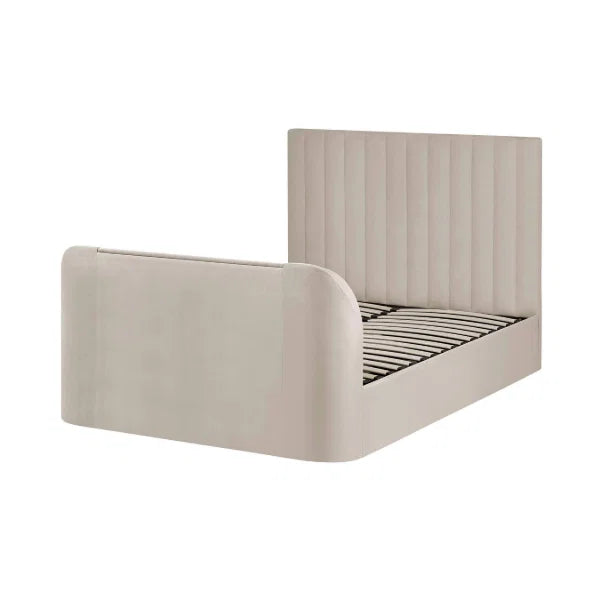 Alana cream velvet TV bed with remote-controlled lift in a modern bedroom setting