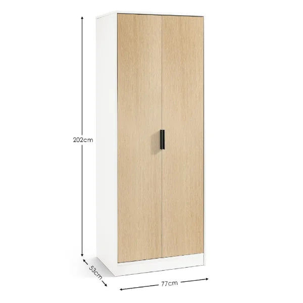 Alba 2 Door Wardrobe – White & Oak – Fresh Two-Tone Compact Design | Julian Bowen
