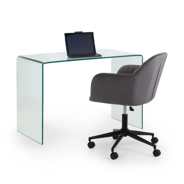 Amalfi Desk – Clear Glass – Curved Tempered Glass Design – No Assembly Needed | Julian Bowen