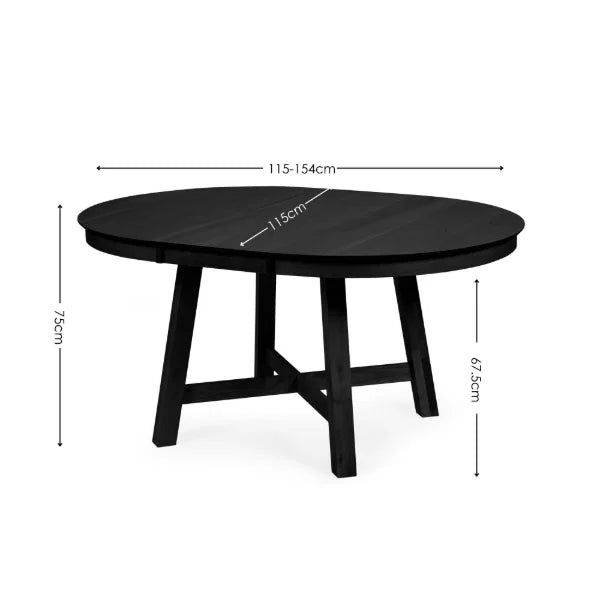 Annika Extending Round Dining Table – Satin Black – Extends 115-154cm (Pre-order – May)