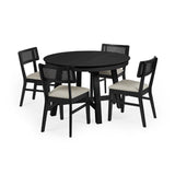 Julian Bowen Annika satin black extending round dining table in a contemporary dining room setting