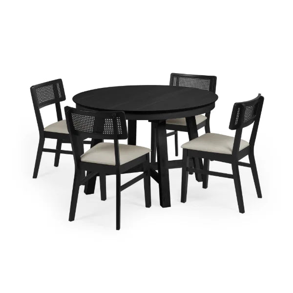 Annika Set of 2 Rattan Back Chairs – Satin Black – Soft Touch Fabric Seat (Pre-order – May)