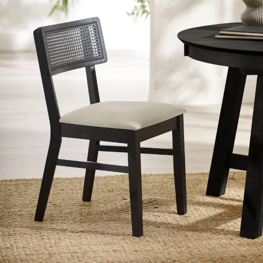Annika Set of 2 Rattan Back Chairs – Satin Black – Soft Touch Fabric Seat (Pre-order – May)