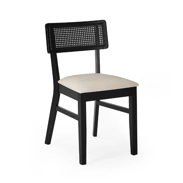 Annika Set of 2 Rattan Back Chairs – Satin Black – Soft Touch Fabric Seat (Pre-order – May)
